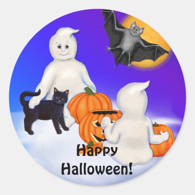Halloween Geister und Freunde Runder Aufkleber (Vorderseite)