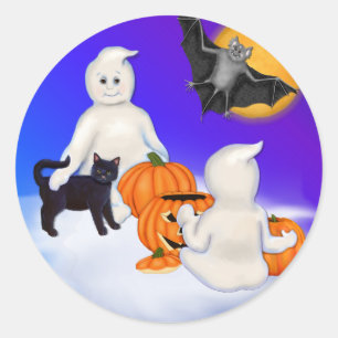 Halloween Geister und Freunde Runder Aufkleber