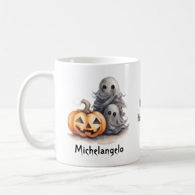 Halloween Geister und Jack-o-Lantern personalisier Kaffeetasse (Links)
