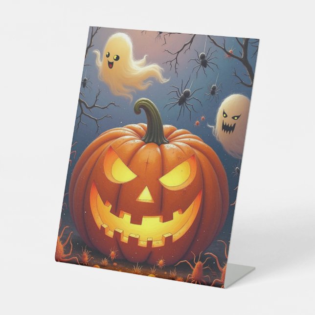 Halloween-Geister und Spinnen Sockelschild (Vorderseite)