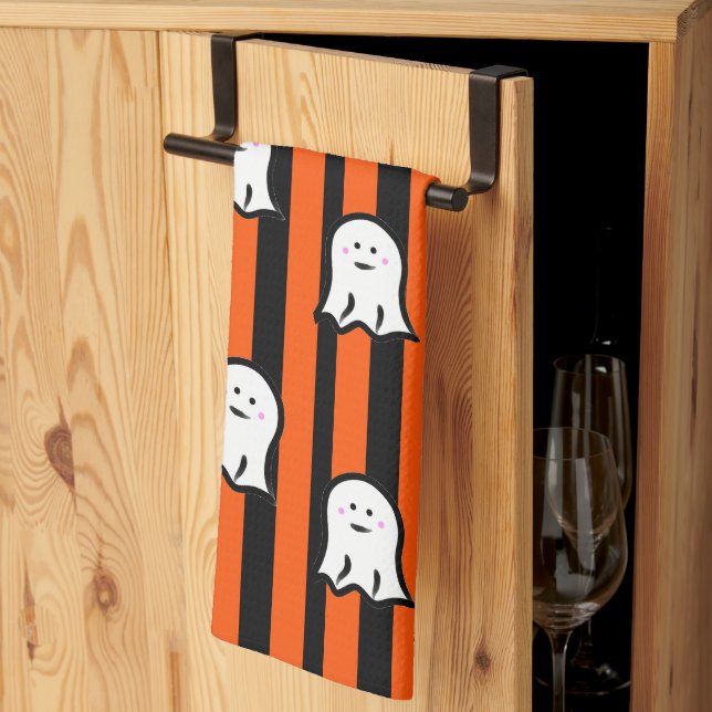 Halloween-Geister und Streifen Geschirrtuch (Drittel gefaltet)