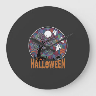 Halloween Geisterbaum Geister und schwarze Katze Große Wanduhr