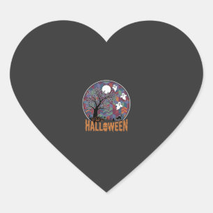 Halloween Geisterbaum Geister und schwarze Katze Herz-Aufkleber