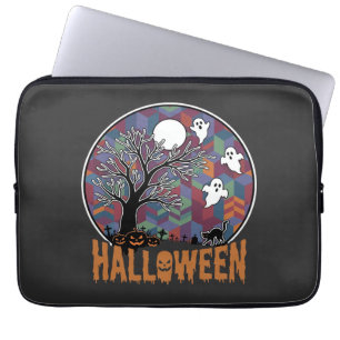 Halloween Geisterbaum Geister und schwarze Katze Laptopschutzhülle