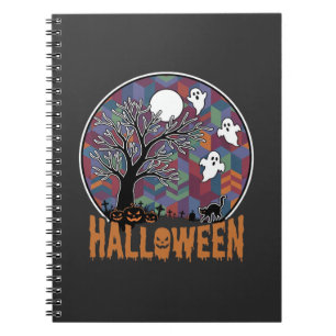 Halloween Geisterbaum Geister und schwarze Katze Notizblock