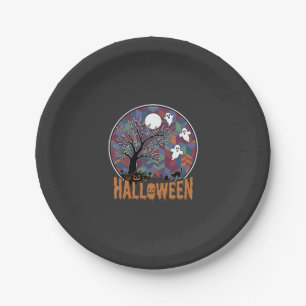 Halloween Geisterbaum Geister und schwarze Katze Pappteller