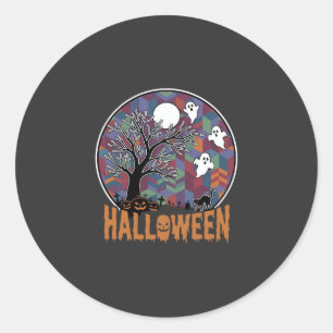 Halloween Geisterbaum Geister und schwarze Katze Runder Aufkleber