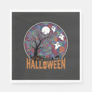 Halloween Geisterbaum Geister und schwarze Katze Serviette