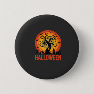 Halloween Geisterbaum Hexe und schwarze Katzen Button