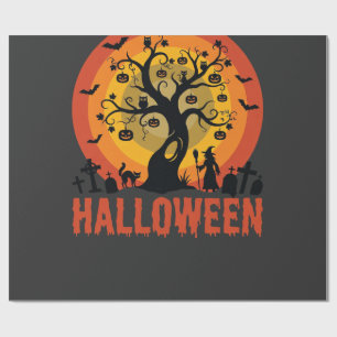 Halloween-Geisterbaum-Hexe und schwarze Katzen Geschenkpapier