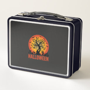 Halloween-Geisterbaum-Hexe und schwarze Katzen Metall Brotdose