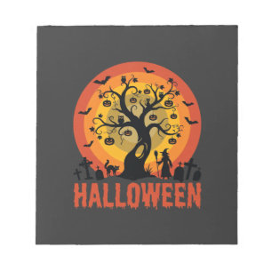 Halloween-Geisterbaum-Hexe und schwarze Katzen Notizblock