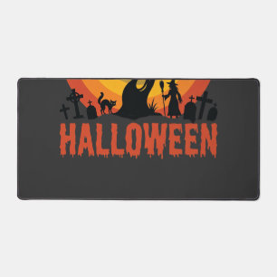 Halloween Geisterbaum Hexe und schwarze Katzen Schreibtischunterlage