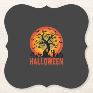Halloween Geisterbaum Hexe und schwarze Katzen Untersetzer