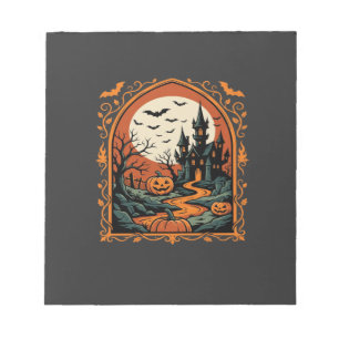 Halloween Geisterburg Kürbis Mond Vektorgrafik Notizblock