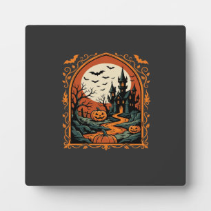 Halloween Geisterburg Kürbismond Vektorgrafik Fotoplatte