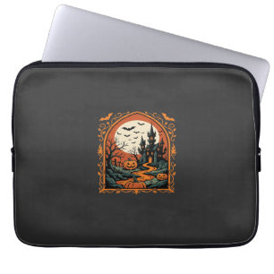 Halloween Geisterburg Kürbismond Vektorgrafik Laptopschutzhülle