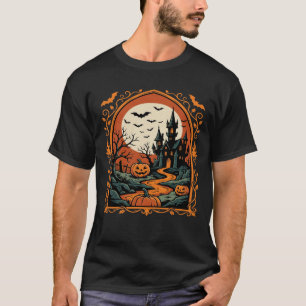 Halloween Geisterburg Kürbismond Vektorgrafik T-Shirt