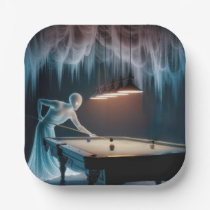 Halloween-Geisterfiguren beim Billardspiel Pappteller