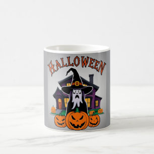 Halloween-Geisterhaus, Kürbisse, Hexen, Fledermäus Kaffeetasse