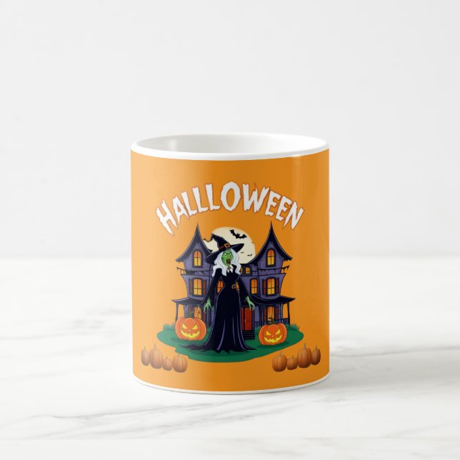 Halloween Geisterhaus, Kürbisse, Hexen, Fledermäus Kaffeetasse (Mittel)