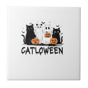 Halloween-Geisterkatze Catloween Lustige schwarze Fliese