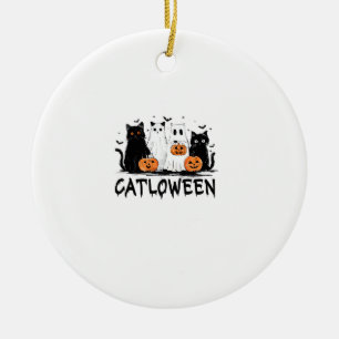 Halloween-Geisterkatze Catloween Lustige schwarze  Keramik Ornament