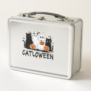 Halloween-Geisterkatze Catloween Lustige schwarze Metall Brotdose
