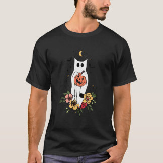 Halloween-Geisterkatze Grusel-Kürbis Floralkatze T-Shirt