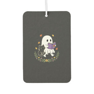 Halloween-Geisterkatze liest Buch Florales Design_ Autolufterfrischer