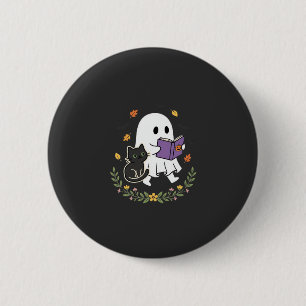 Halloween-Geisterkatze liest Buch Florales Design_ Button