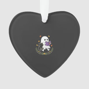 Halloween-Geisterkatze liest Buch Florales Design_ Ornament