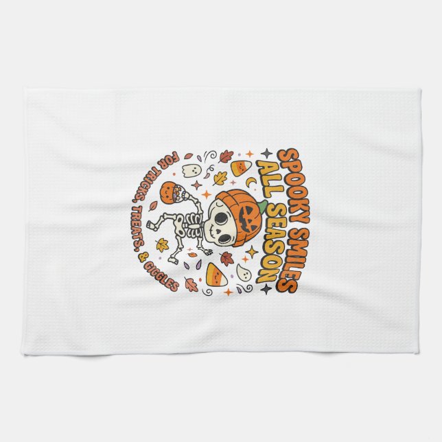 Halloween-Gemütlichkeits-Skelett-Feier Geschirrtuch (Horizontal)