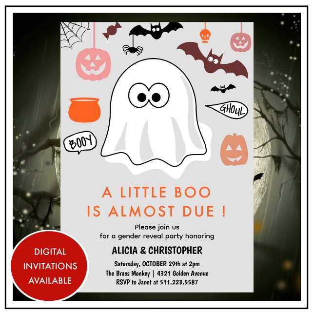 Halloween Gender enthüllt Einladung Niedlich Ghost (Halloween-Gender-reveal-invitation-Cute-Ghost-1)