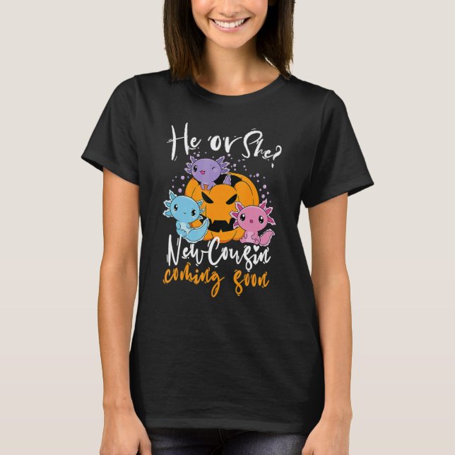 Halloween Gender Reveal He Or She Cousin Coming Bo T-Shirt (Vorderseite)