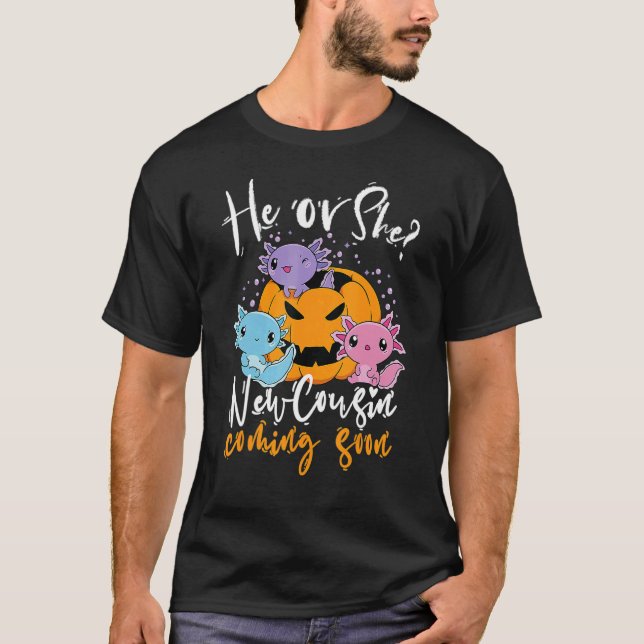 Halloween Gender Reveal He Or She Cousin Coming Bo T-Shirt (Vorderseite)