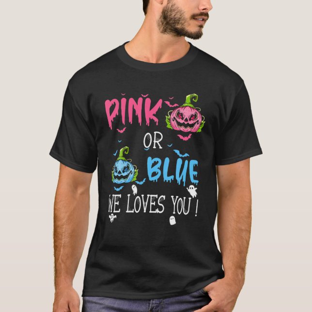 Halloween Gender Reveal Wir Lieben Sie neuen Kürbi T-Shirt (Vorderseite)