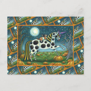 HALLOWEEN GEPUNKTETE PONY & BAT CAT Fantasy Horse Feiertagspostkarte
