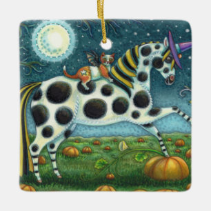 HALLOWEEN GEPUNKTETE PONY & BAT CAT Fantasy Horse Keramikornament