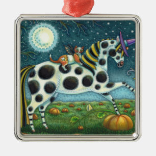 HALLOWEEN GEPUNKTETE PONY & BAT CAT Fantasy Horse Ornament Aus Metall