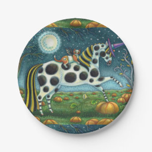 HALLOWEEN GEPUNKTETE PONY & BAT CAT Fantasy Horse Pappteller