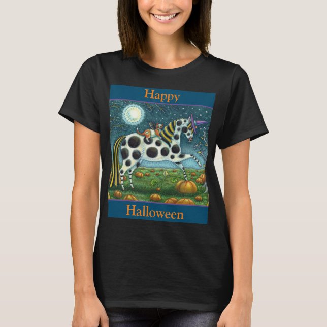 HALLOWEEN GEPUNKTETE PONY & BAT CAT Fantasy Horse T-Shirt (Vorderseite)