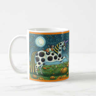 HALLOWEEN GEPUNKTETER PONY & BAT CAT Whimsical Hor Kaffeetasse