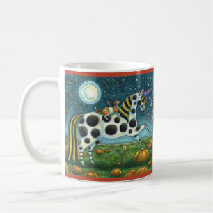 HALLOWEEN GEPUNKTETER PONY & BAT CAT Whimsical Hor Kaffeetasse