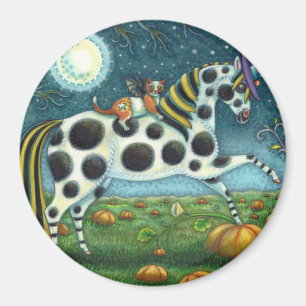 HALLOWEEN GEPUNKTETER PONY & BAT CAT Whimsical Hor Magnet