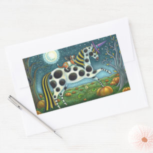 HALLOWEEN GEPUNKTETER PONY & BAT CAT Whimsical Hor Rechteckiger Aufkleber