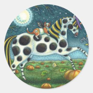 HALLOWEEN GEPUNKTETER PONY & BAT CAT Whimsical Hor Runder Aufkleber