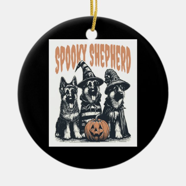 Halloween German Shepherd.jpg Keramik Ornament (Vorne)