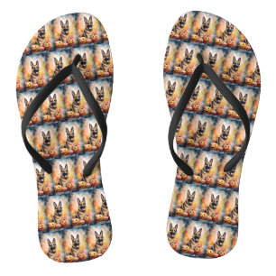 Halloween German Shepherd with Pumpkins Beängstige Flip Flops