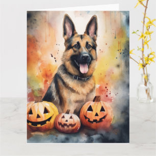 Halloween German Shepherd with Pumpkins Beängstige Karte